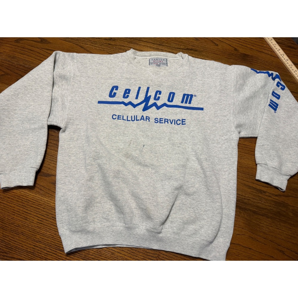 Vintage Santee HVYWT Cellcom Cellular Service Sweatshirt Grey Medium 90s USA